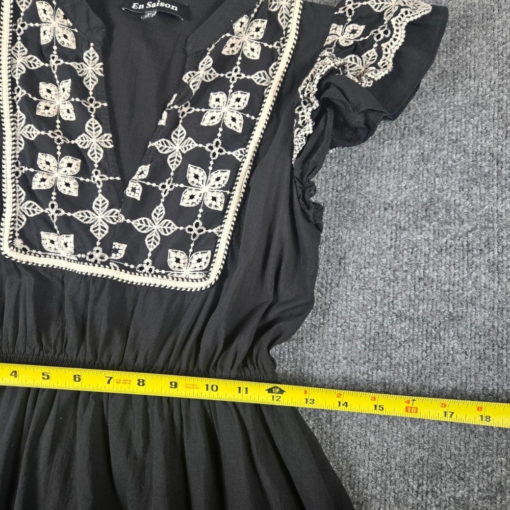 En Saison Dress Women Medium Black  Eyelet Embroidered Cotton Mini - Picture 8 of 9
